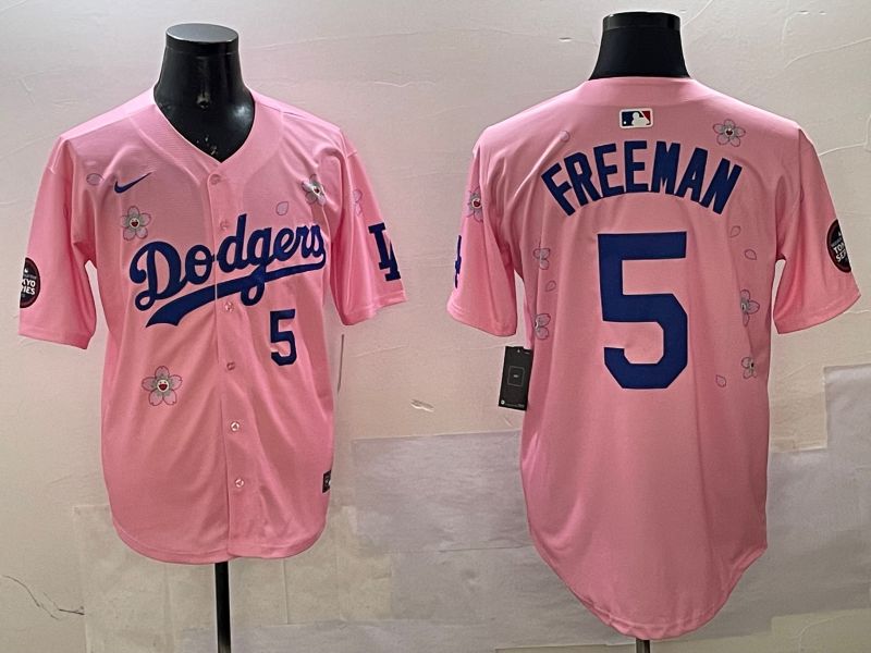 Men Los Angeles Dodgers 5 Freeman Pink Sakura Edition 2025 Nike MLB Jersey style 6